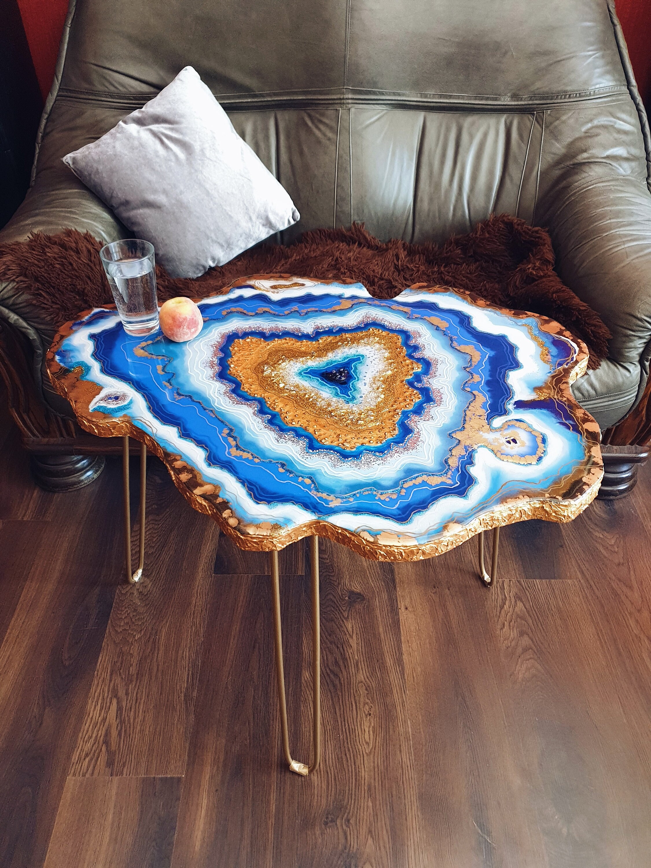 Blue table epoxy resin geode table coffee table exclusive Etsy