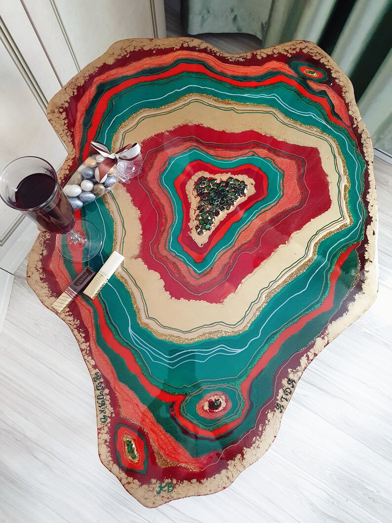 Red Green resin table epoxy resin geode table coffee table Etsy