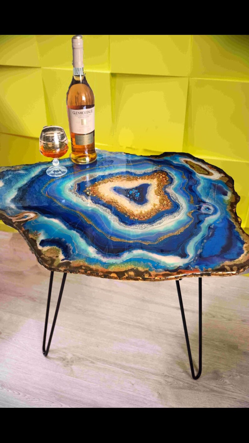 Blue table epoxy resin geode table coffee table exclusive Etsy