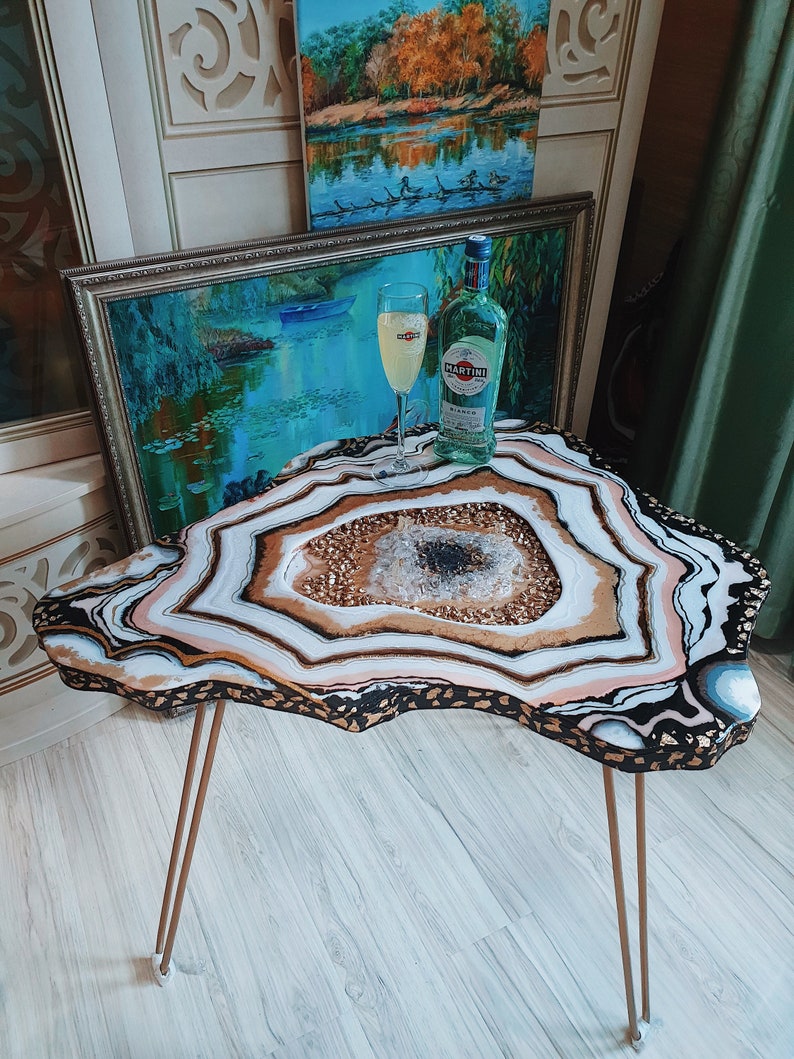 Golden Table Table Geode Table Luxury Gift Agate Furniture Stone Present Coffee Table Loft Table Loft Amethyst Exclusive Resin Table