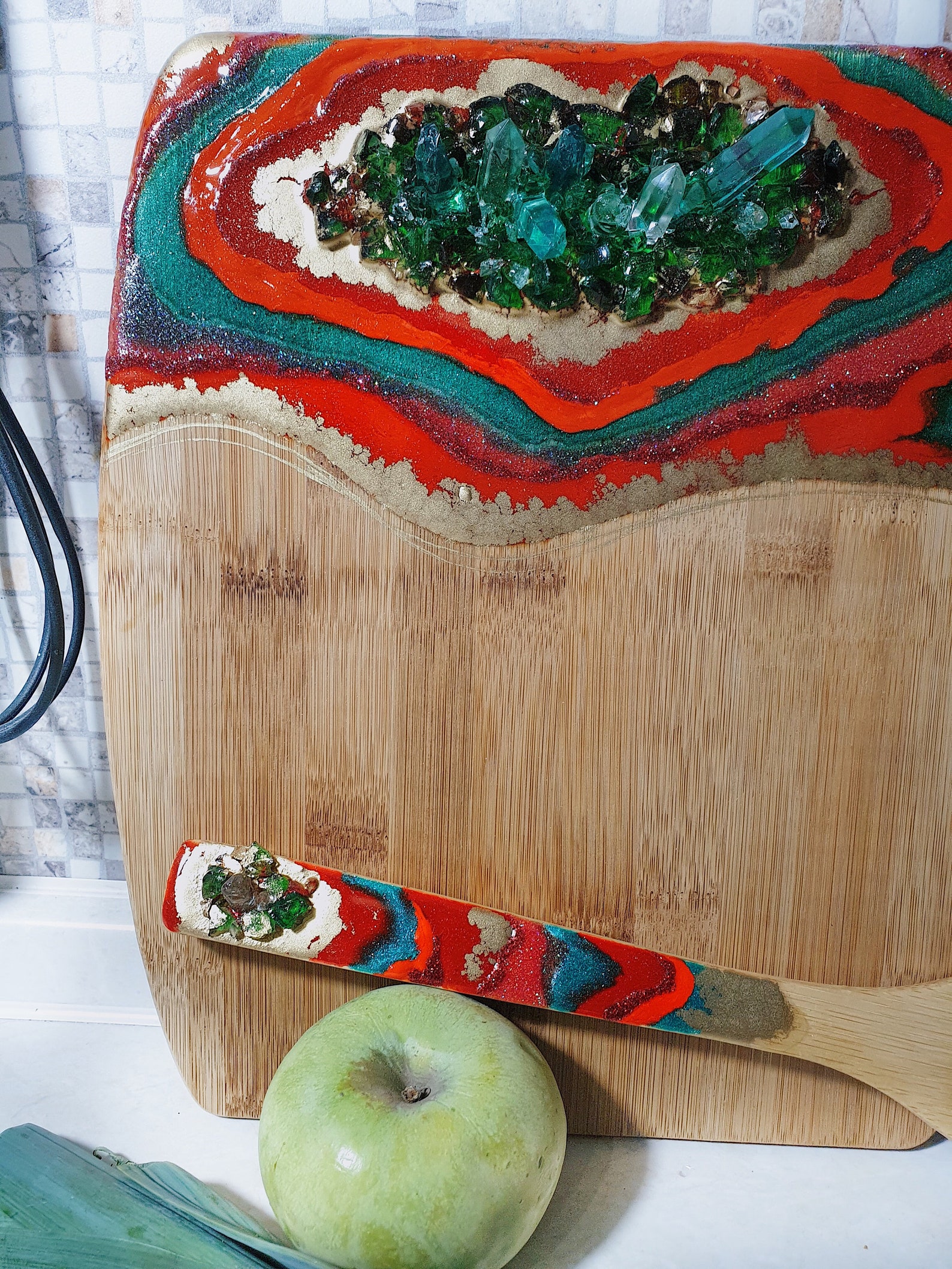 Gift Set Cheese board with Resin Epoxy Wood Cutting Board Etsy