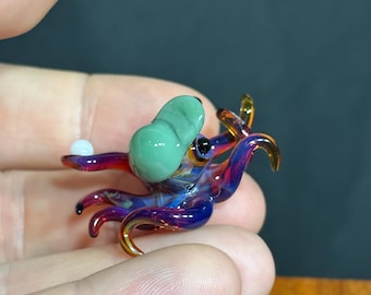 Sporty Octopus Glass Figurine! Cosmic Baseball Creature - Handmade glass art
