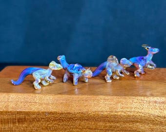 Four Super Miniature Glass Dinosaur Figurines « Spinosaurus, Velociraptor, Ankylosaurus, Parasaurolophus » Hand-Made