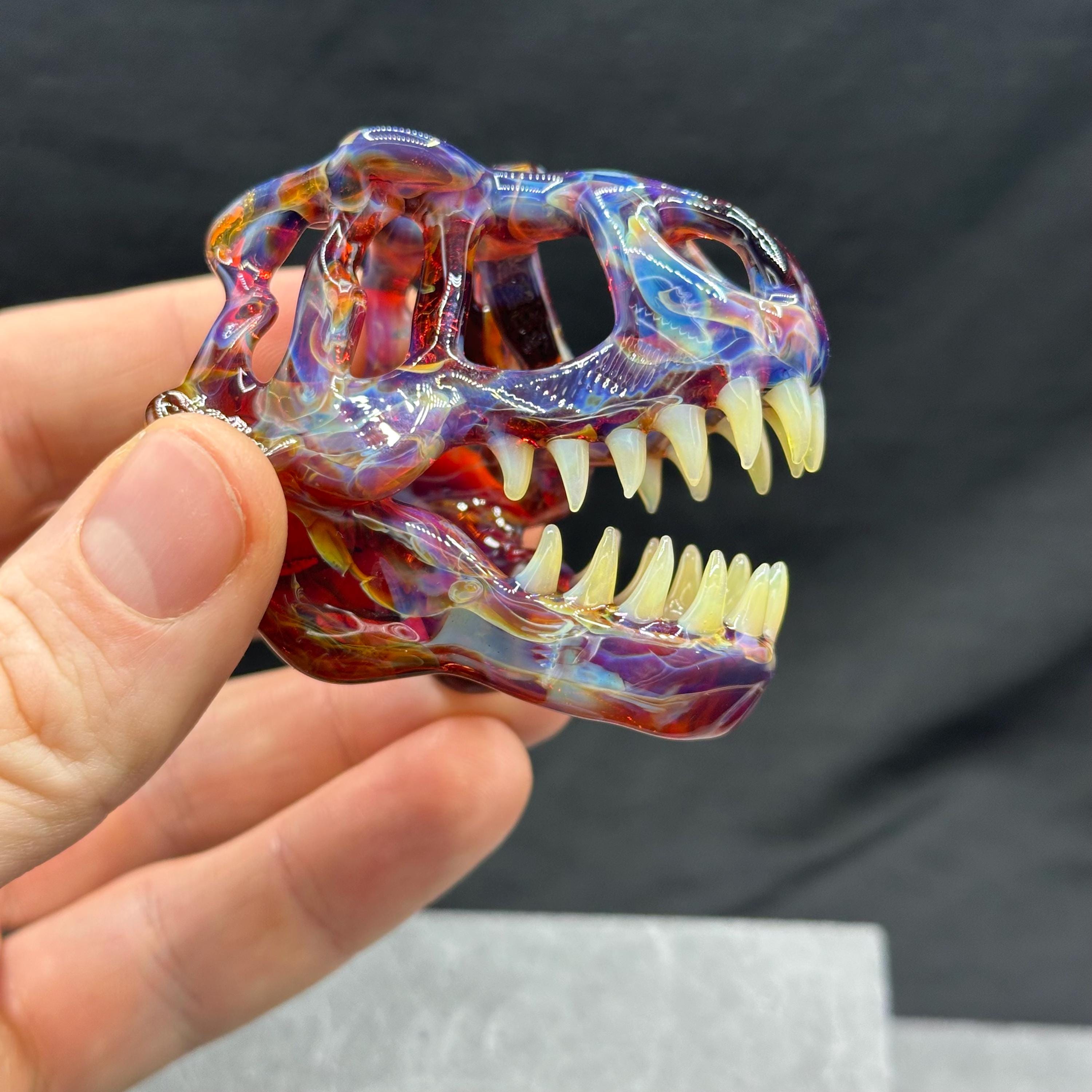 手作りのガラス製T-Rexの頭蓋骨、ミニチュア – 恐竜の彫刻 – リアルな