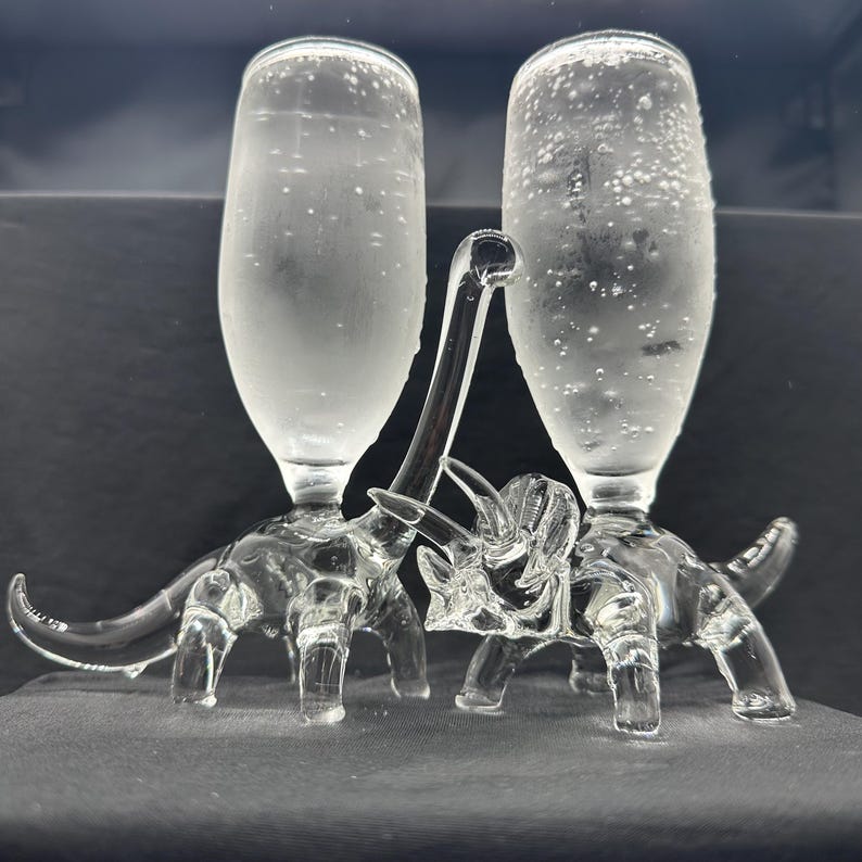 Dinosaur Champagne Glasses! Handblown Art Glass