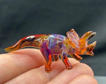 Handmade Glass Triceratops Figurine | Cosmic Glass Miniature Dinosaur