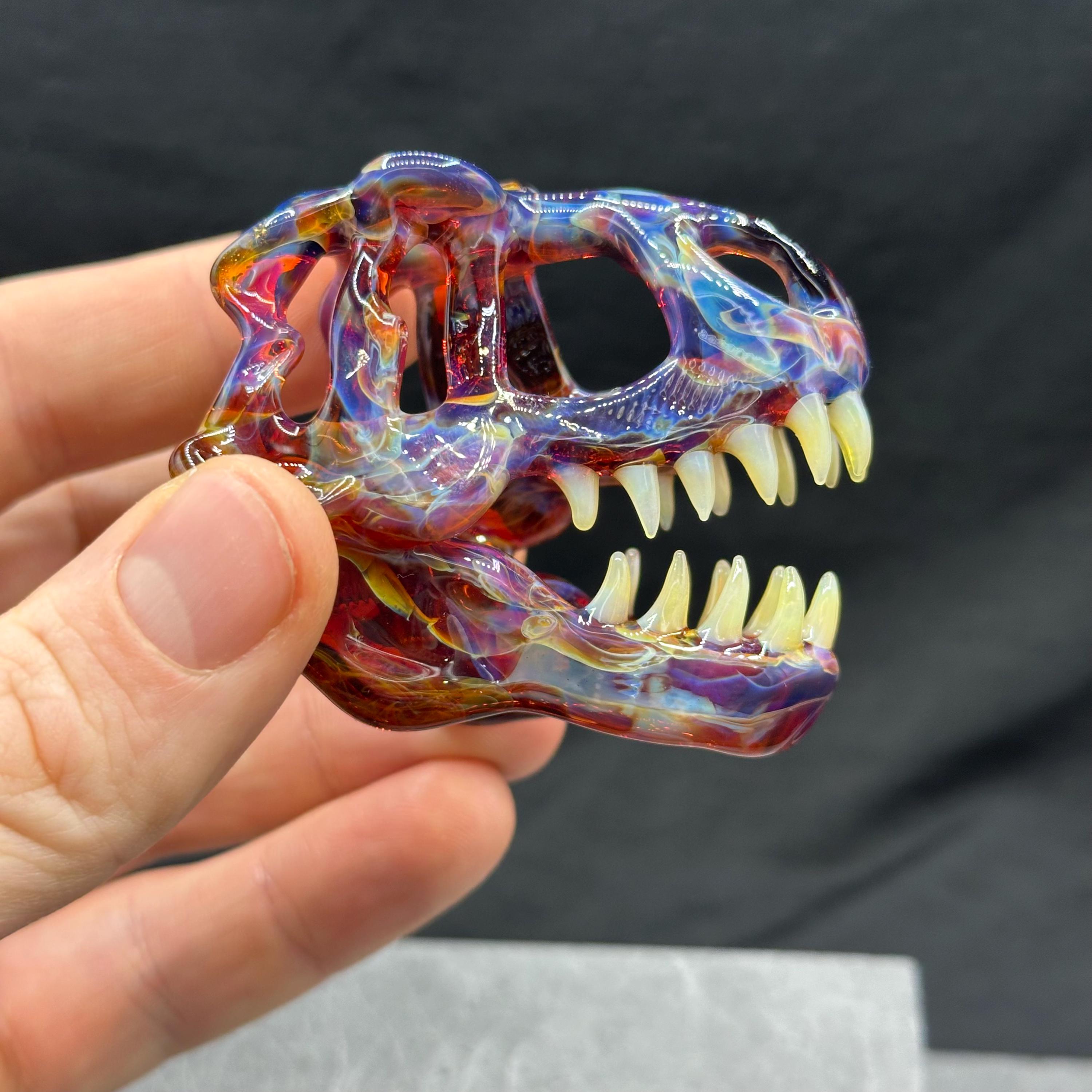 手作りのガラス製T-Rexの頭蓋骨、ミニチュア – 恐竜の彫刻 – リアルな