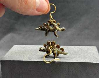Glass Stegosaurus Earrings! | Gold Spectrum Metallic Glass | Silver filled 18k Gold Plated Hypoallergenic | Handmade in USA
