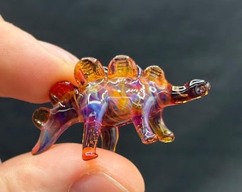 Handmade Glass Stegosaurus Figurine | Cosmic Glass Miniature Dinosaur