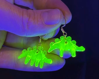 Uranium Glass Dinosaur Earrings «Choose a Dinosaur» 18k Gold Plated, Hypoallergenic - Handmade in USA