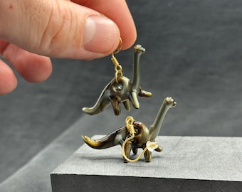 Glass Brontosaurus Earrings! | Gold Spectrum Metallic Glass | Silver filled 18k Gold Plated Hypoallergenic | Handmade in USA