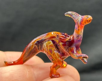 Handmade Glass Parasaurolophus Figurine | Cosmic Glass Miniature Dinosaur