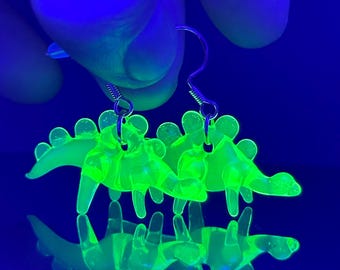 UV Uranium Glass Dinosaur Earrings! | UV Glow Handmade Dinosaur Earrings | Silver filled 18k Gold Plated Hypoallergenic | Handmade in USA