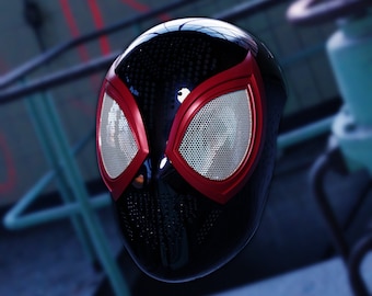 May include: A black and red Spider-Man mask with a mesh eye design.