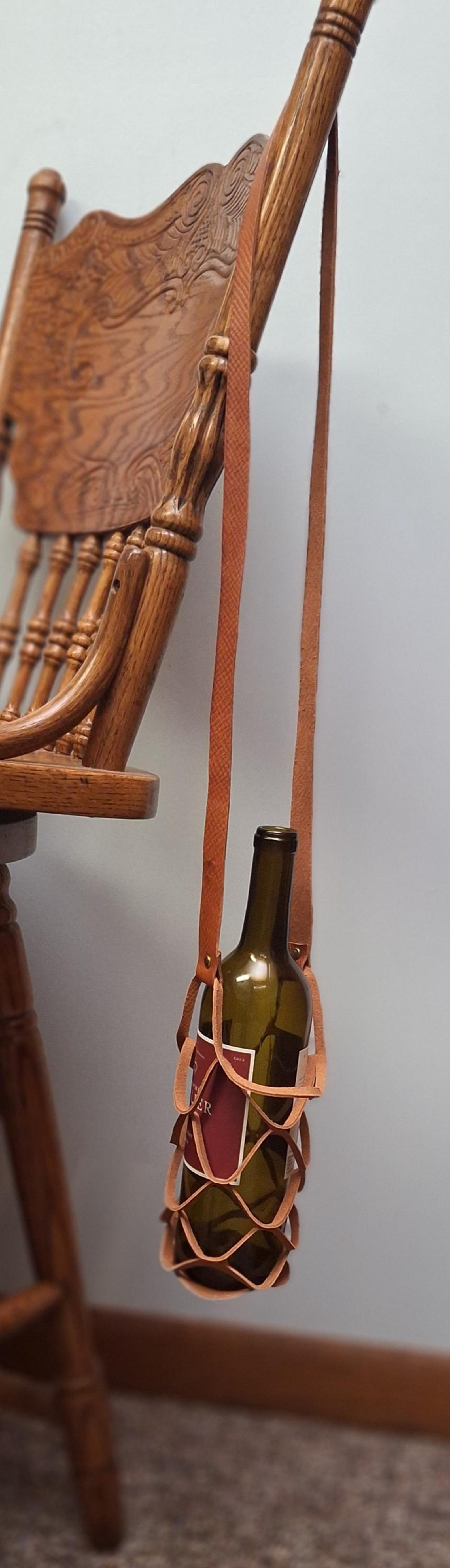 Handcrafted Leather Bottle Carrier With Brass Rivets - Etsy