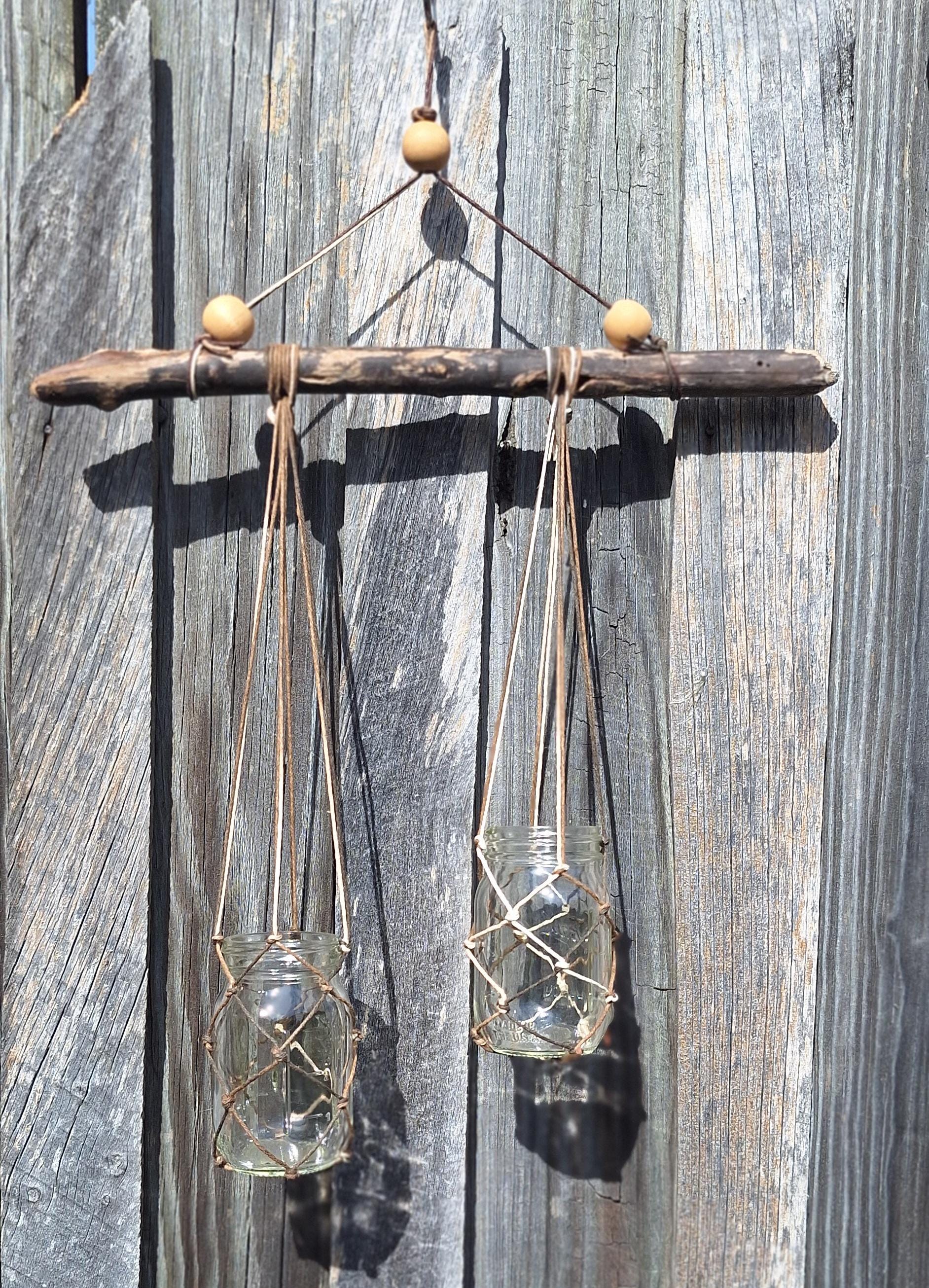 Macrame Rope Freshwater Driftwood Propagation Station Vase 2 Ball Mini ...