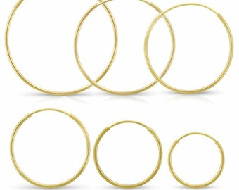 14K Real Yellow Gold Earrings Round Hoops Ladie's Hoop Earrings 0.4mm (10mm-21mm)