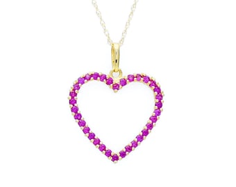 Open Heart Love Pendant 14k Yellow Gold 0.5ct Round Cut Created Ruby Charm