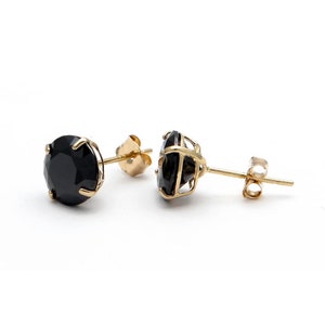 3Ct Created Black Diamond Solitaire Earrings Solid 14K Yellow Gold Basket Studs