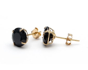 3Ct Created Black Diamond Solitaire Earrings Solid 14K Yellow Gold Basket Studs