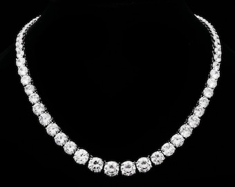 Created Diamond Graduated Tennis Necklace Chain 45.00tcw 925 Solid Sterling Silver