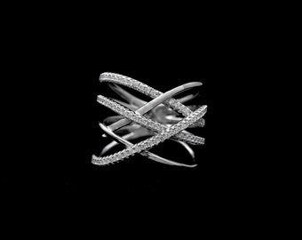 2.00TCW Created Diamond X Sparkling and Polishing Lines Ring 925 Sterling Silver Fancy Band