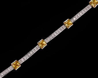Tennis Bracelet 4.5mm 11.00TCW Princess Cut Created Diamond Citrine 925 Sterling Silver