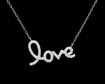 LOVE Necklace 0.75tcw Created Diamond 925 Sterling Silver/Gold Tone 16" Chain / Yellow Gold Tone