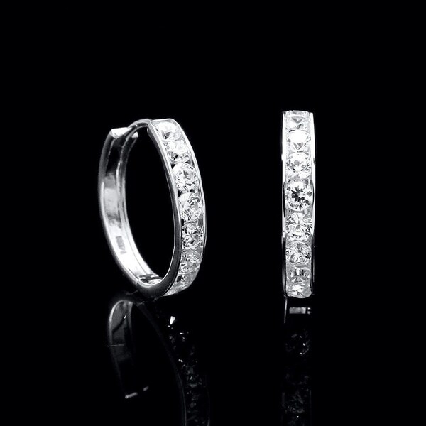 0.50Ct Created Diamond Huggie Hoop Earrings 14K Yellow / White Gold Round Cut VVS1 17mm