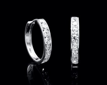 0.50Ct Created Diamond Huggie Hoop Earrings 14K Yellow / White Gold Round Cut VVS1 17mm