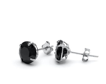 14k White Gold 4.00 ct.T.W. Black Round-cut Created Diamond Solitaire Earrings, Push-back