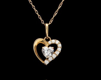 Open Heart Pendant 0.30tcw Created Diamond 14K Solid Yellow Gold Charm