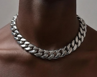 925 Sterling Silver Miami Cuban Curb Necklace, Rhodium Plated Box Clasp, 6mm, 8mm, 9mm, 12mm, 15mm