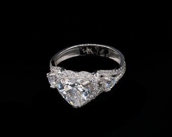 2.75CT Heart Round Created Diamond Ring Engagement Band VVS1 Real 14K Solid Yellow or White Gold Band