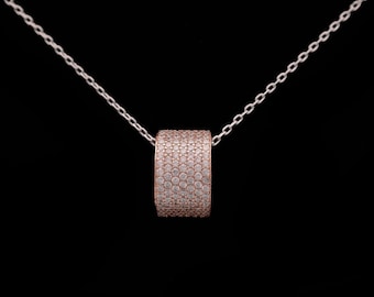 1.00ct Created Diamond Pave Charm 925 Rose Gold Tone Sterling Silver Necklace 18"