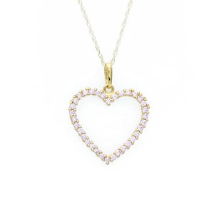 Open Heart Love Pendant 14k Yellow Gold 0.5ct Round Created Pink Tourmaline
