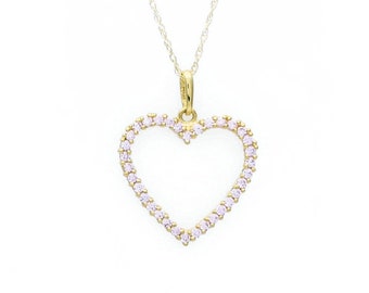 Open Heart Love Pendant 14k Yellow Gold 0.5ct Round Created Pink Tourmaline