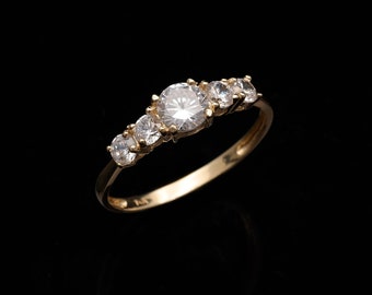 1.00tcw Created Diamond Ring 14K Yellow Gold 5-Stone Band Round Cut VVS1