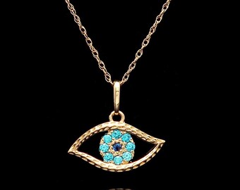 Evil Eye Pendant 0.15tcw Created Topaz Sapphire 14k Yellow Gold Charm