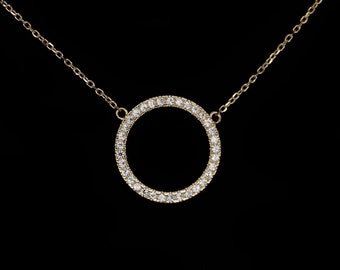 16" Open Circle Love Necklace 14k Yellow / White / Rose Gold 0.15tcw Created Diamond Pendant