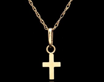 Cross Pendant 14K Solid Yellow Gold Small Charm for Chain or Bracelet