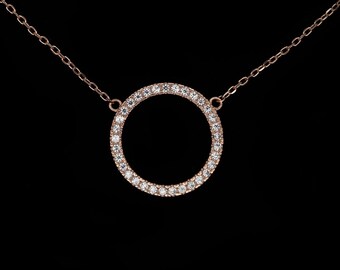 16" Open Circle Love Necklace 14k Rose Gold 0.15tcw Created Diamond Pendant