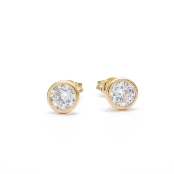 0.06-2.56 ct. T.W. Created Diamond Round Bezel Studs Earrings 14K Real Yellow / White Gold with backs 14k GF
