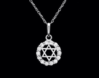 Star of David Pendant 0.21tcw Created Diamond 14k White Gold Charm for Chain