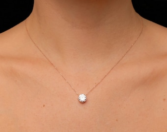Bezel Necklace 2.00ct Brilliant Created Diamond 16" + 2" Chain Solid 14k Yellow Gold/ 14k While Gold 14K Rose Gold / Pendant Set