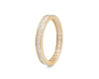 1.90-2.10ct Princess cut Created Diamond Eternity Ring Solid 14K Gold Channel Band
