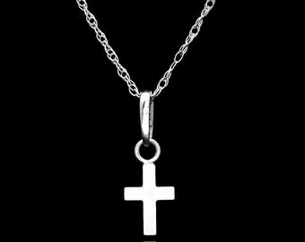 Cross Pendant 14K Solid White Gold Small Charm for Chain or Bracelet