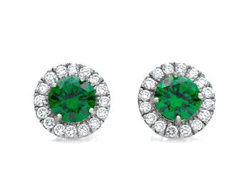 925 Sterling Silver Halo 1.50ct Round-Cut Created Diamond Gemstone Stud Earrings, Push back