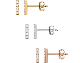 0.15CT Round Created Diamond Bar Earrings 14K Solid Gold Studs