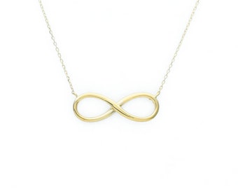 Infinity Pendant 14K Solid Yellow Gold Necklace 16" Cable Chain Set
